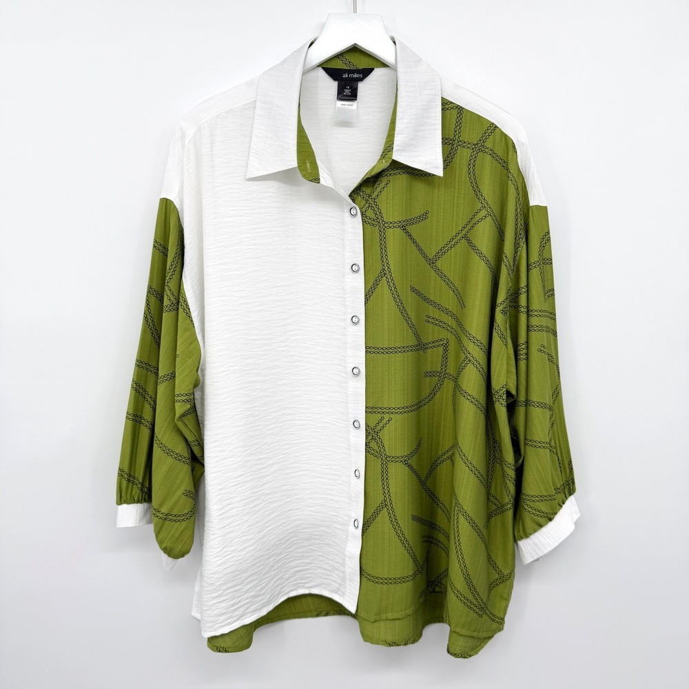 Ali Miles Top Shirt Blouse Size 1X Hi Low 3/4 Sleeves Color Block Abstract Artsy - Picture 1 of 15